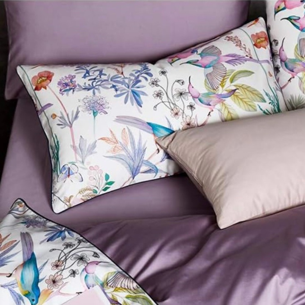 NEW Anthro Purple Floral Bird Boho Cotton Queen / King Bedding Duvet & Sham Set - Picture 4 of 13